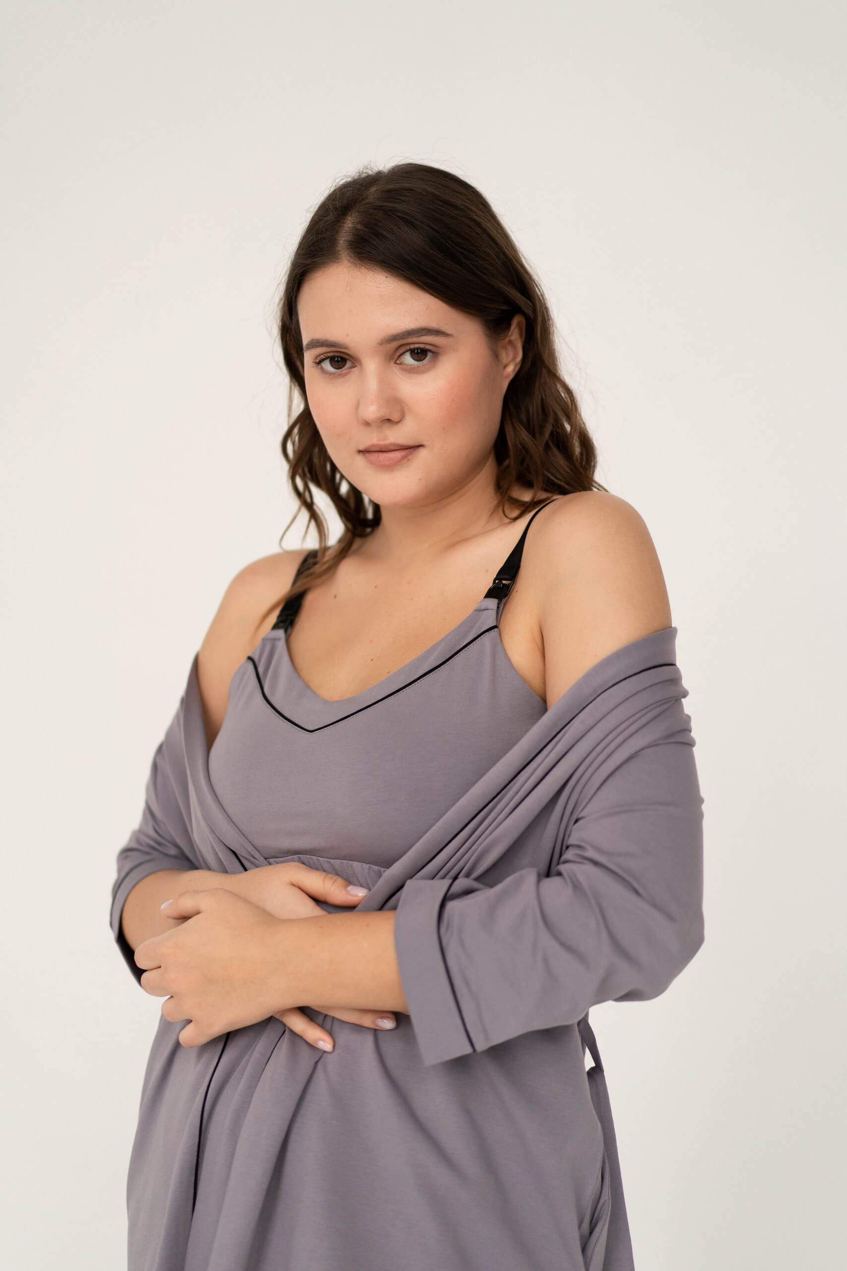 LILY Maternity&Nursing Nightdress with a built-in shelf bra Grey -  Holymamas Underwear